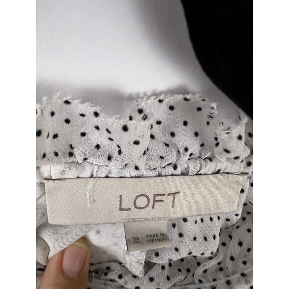 LOFT Ruffle Polka Dot Sheer Blouse, White Black, Romantic Feminine Workwear - Picture 9 of 14